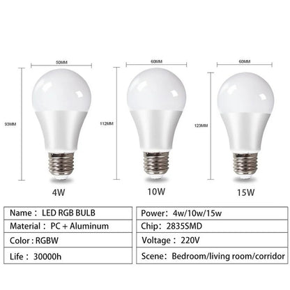 E27 LED RGB Spotlight Bulb with IR Remote Control - 4W, 10W, 15W, AC 85-265V, Smart Home Decor Lighting