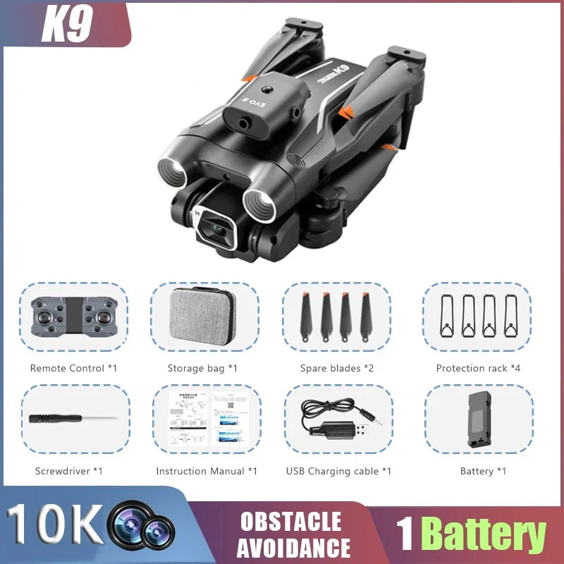 K9 Mini Drones Camera 10K Foldable FPV RC Drone Quadcopter for Adults and Beginners with 360° Active Obstacle Avoidance Toys