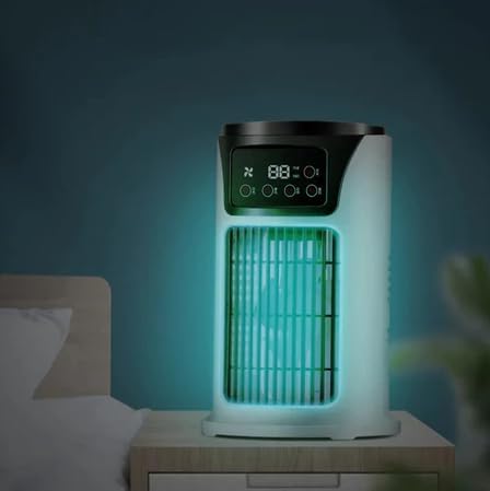 Mini Ar Condicionado Portátil com Ventilador Multiuso, Umidificador de 300ml, Luz LED, USB e Bivolt