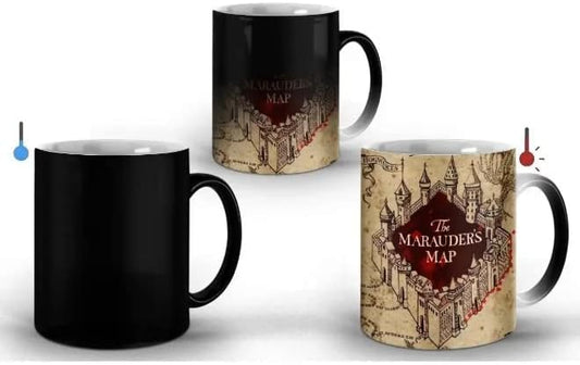 Caneca Mágica Mapa do Maroto – Estampa Revelada com Líquido Quente, 325ml, Porcelana, Acompanha Caixinha