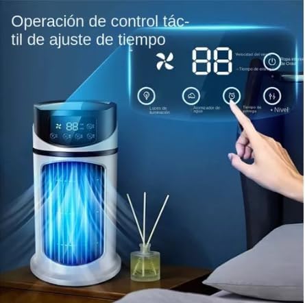 Mini Ar Condicionado Portátil com Ventilador Multiuso, Umidificador de 300ml, Luz LED, USB e Bivolt