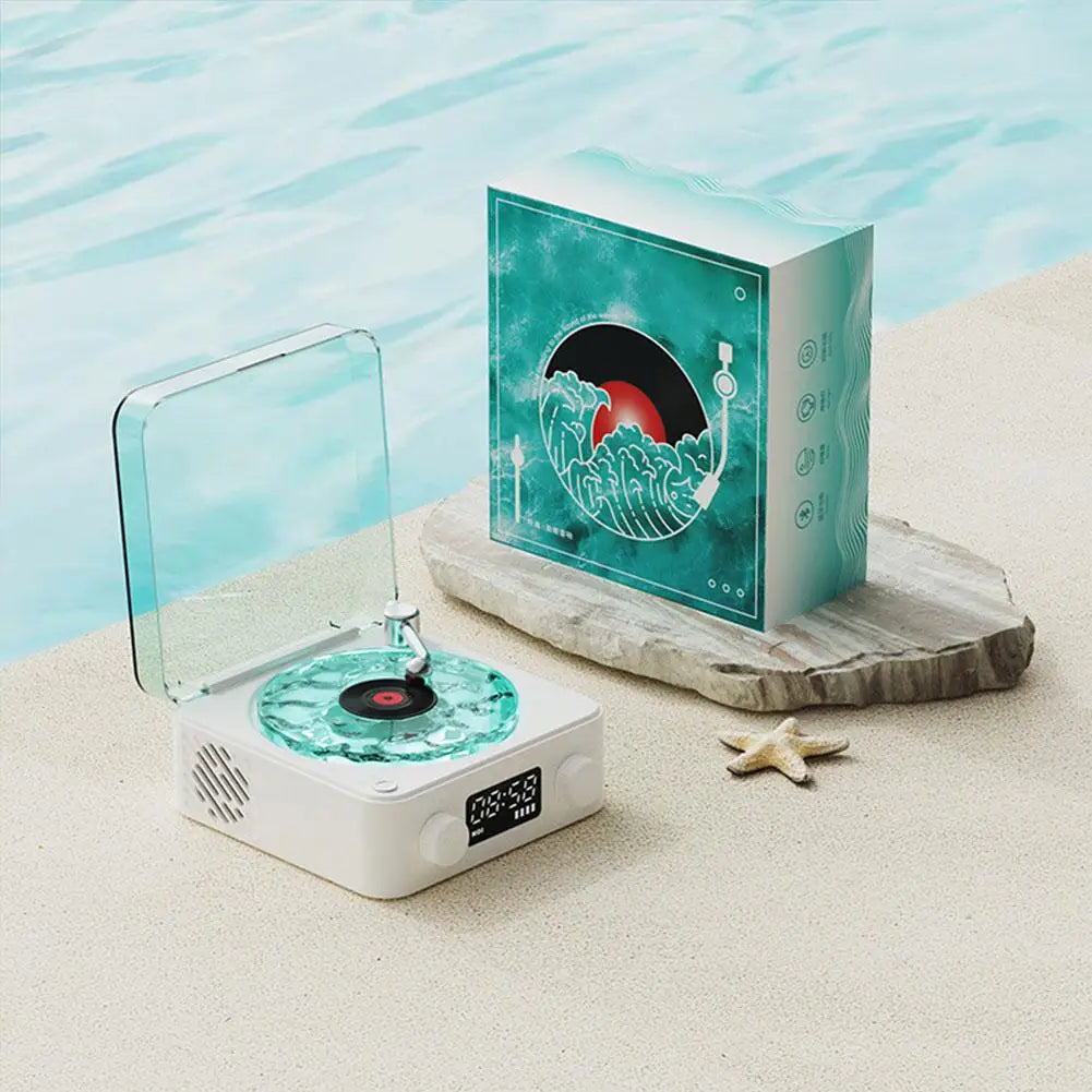 Waves Vinyl Player Bluetooth Speaker with White Noise Retro Turntable Speaker Sleep Aid Vitrola Shaped Speaker with RGB Light