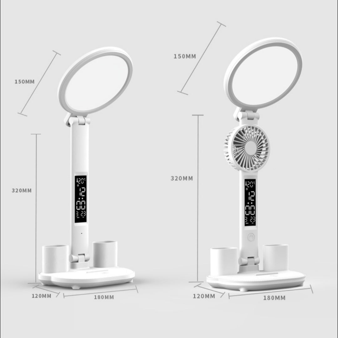 Luminária LED Multifuncional com Relógio – Dobrável, Recarregável & Ajustável