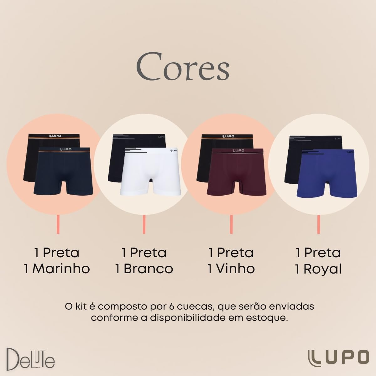 Kit Com 6 Cuecas Boxer Lupo Microfribra Sem Costura Adulto Box Masculina 436