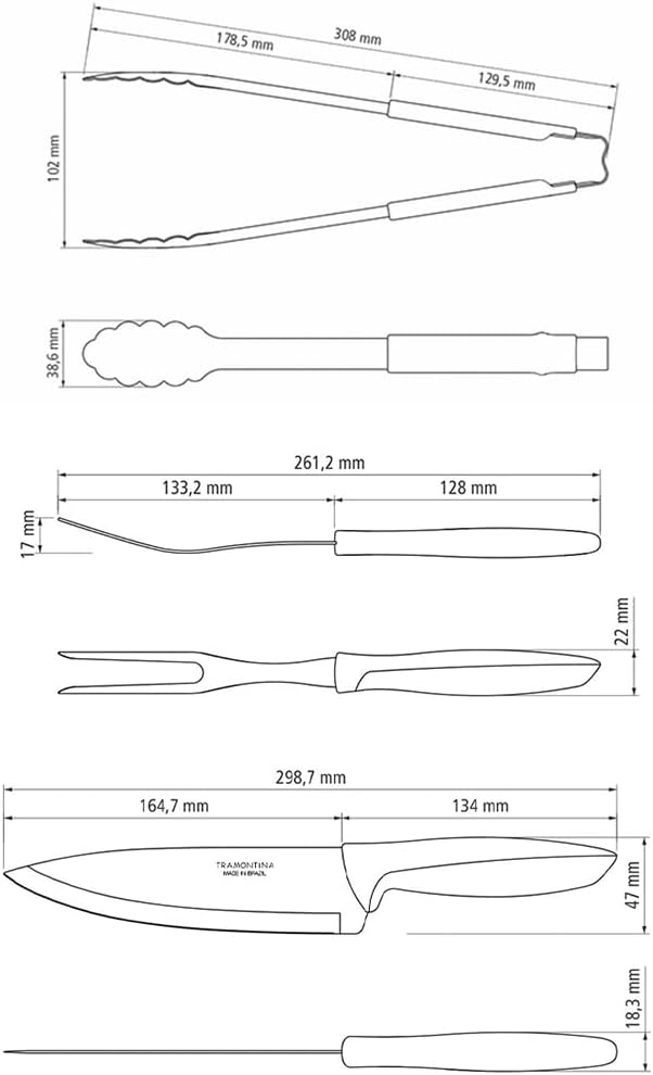 Kit Churrasco 3 Peças Tramontina Plenus 23498449 Marrom