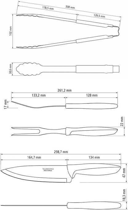 Kit Churrasco 3 Peças Tramontina Plenus 23498449 Marrom