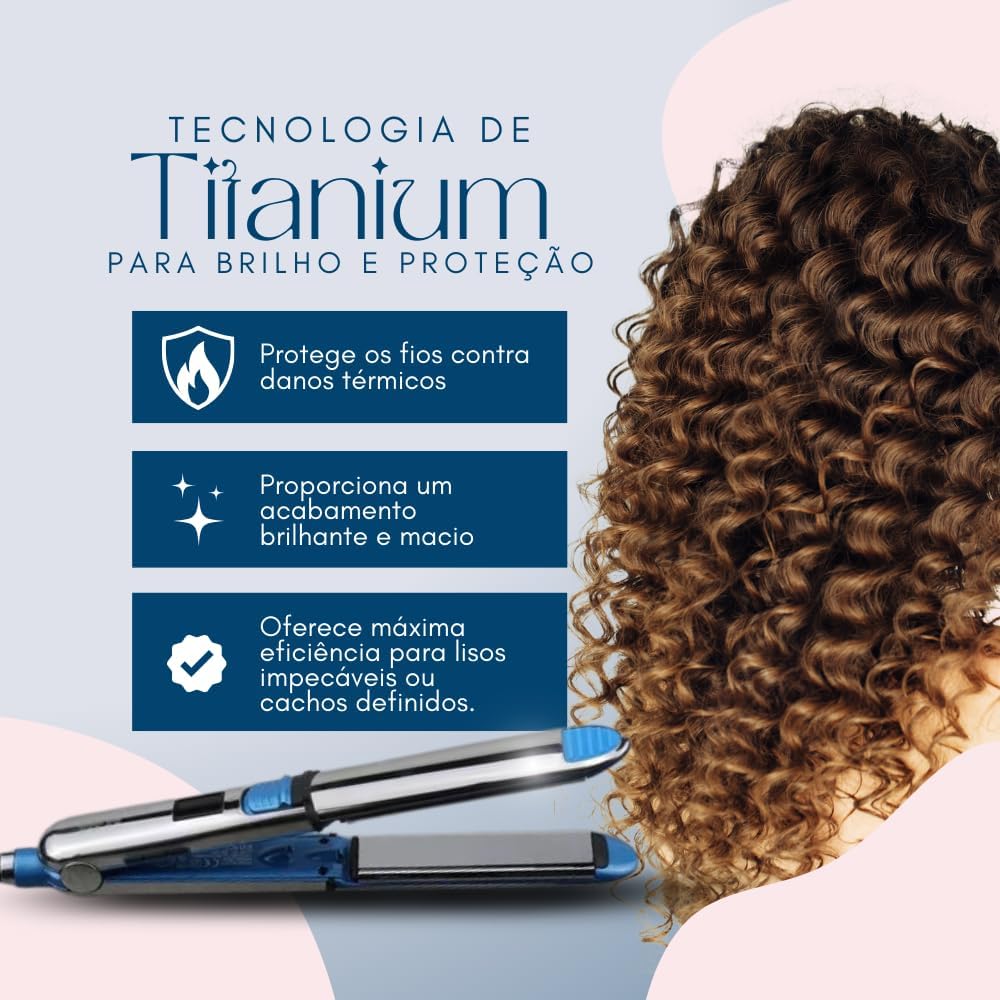 Chapinha Prancha Alisadora 220 Graus 2 Em 1 Liso e Cacheado Tecnologia Titanium Para Escovas Progressivas e Alisamentos Bivolt 110v e 220v Modelo 1197 Univerza