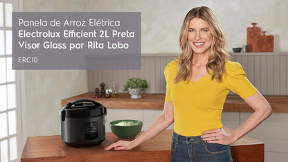 Panela Elétrica Electrolux vapor arroz capacidade 2L 6 Xícaras 2 em 1 timer panela removivel antiaderente tampa com visor transparente ERC10 inox 127v por Rita Lobo