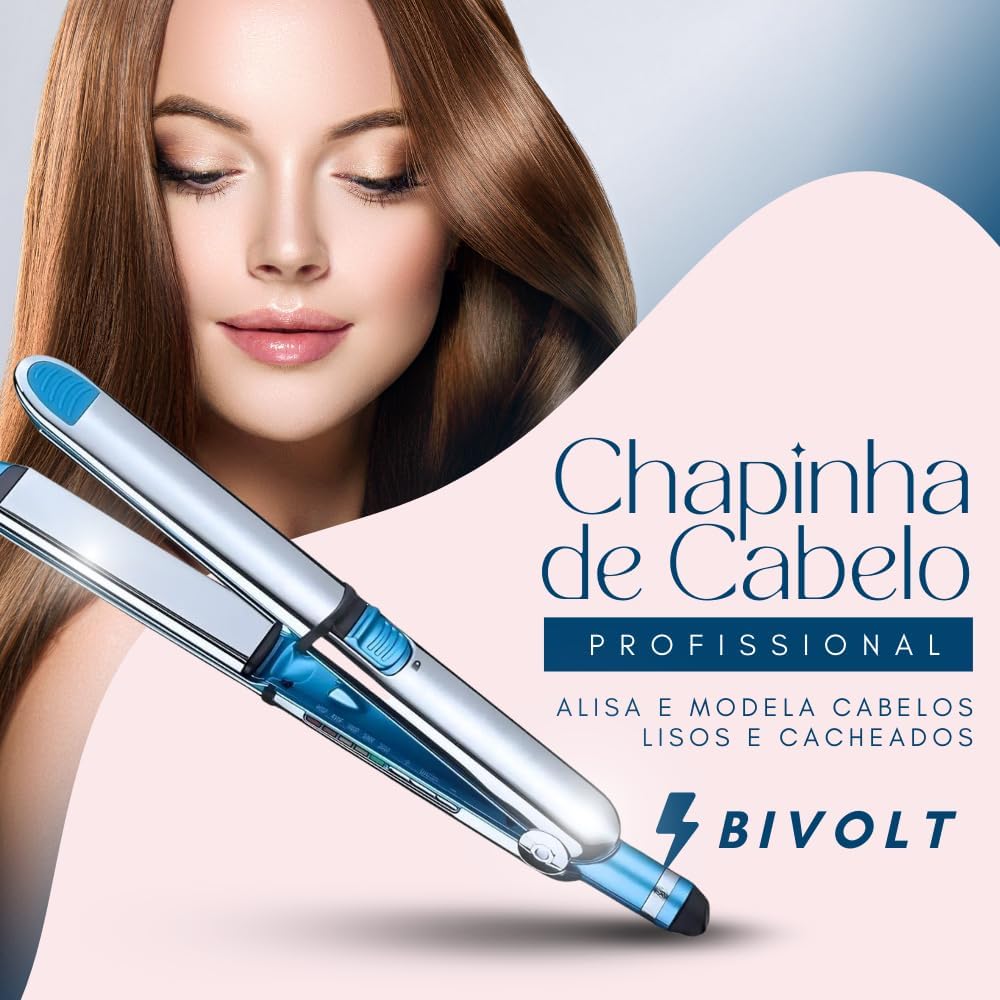 Chapinha Prancha Alisadora 220 Graus 2 Em 1 Liso e Cacheado Tecnologia Titanium Para Escovas Progressivas e Alisamentos Bivolt 110v e 220v Modelo 1197 Univerza