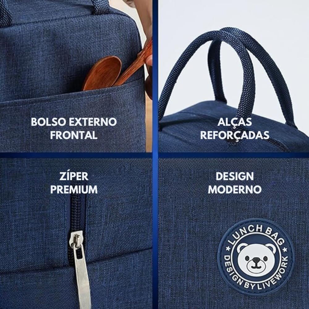 Bolsa Termica Com Alça Marmita Lancheira Marmiteira Academia Dieta Trabalho Passeios Escola Feminina Masculina PREMIUM (Azul)