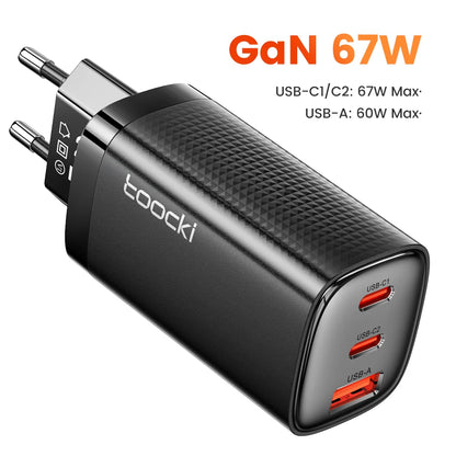 Carregador GaN 67W Toocki – PD 3.0 e Quick Charge para iPhone, Samsung e Mais