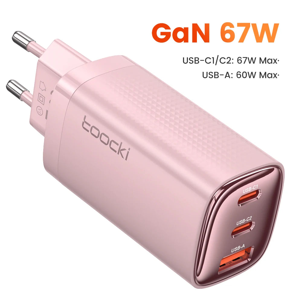 Carregador GaN 67W Toocki – PD 3.0 e Quick Charge para iPhone, Samsung e Mais