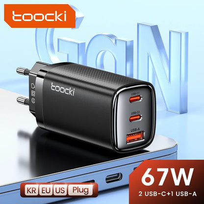 Carregador GaN 67W Toocki – PD 3.0 e Quick Charge para iPhone, Samsung e Mais