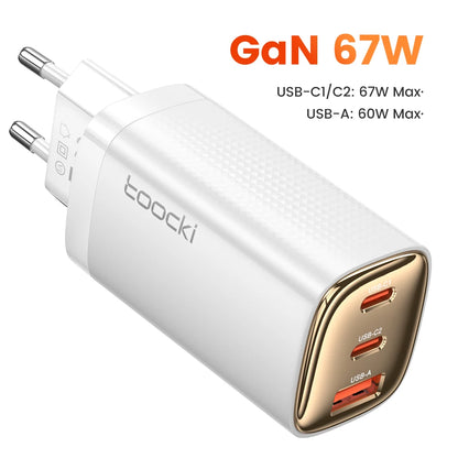 Carregador GaN 67W Toocki – PD 3.0 e Quick Charge para iPhone, Samsung e Mais