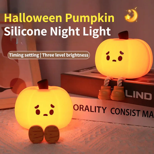 Luminária Abóbora de Silicone – Luz Noturna Recarga USB, Toque Dimmer e Decoração Criativa para Halloween